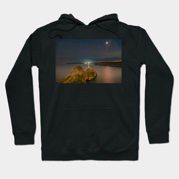 Super Blood Wolf Moon over Three Cliffs Bay, Gower Hoodie by dasantillo